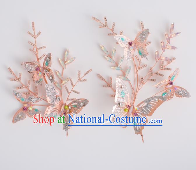 Top Grade Bride Wedding Hair Accessories Pink Butterfly Hair Sticks for Women