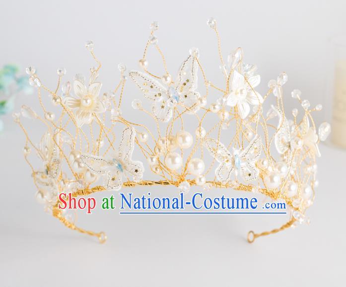 Top Grade Wedding Hair Accessories Bride Retro Beads Butterfly Royal Crown for Women