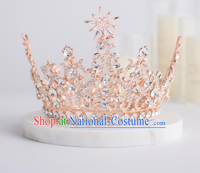 Top Grade Wedding Hair Accessories Bride Retro Pink Round Royal Crown for Women