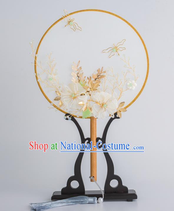 Chinese Traditional Palace Fans Ancient Bride Wedding Silk Bowknot Round Fans for Women