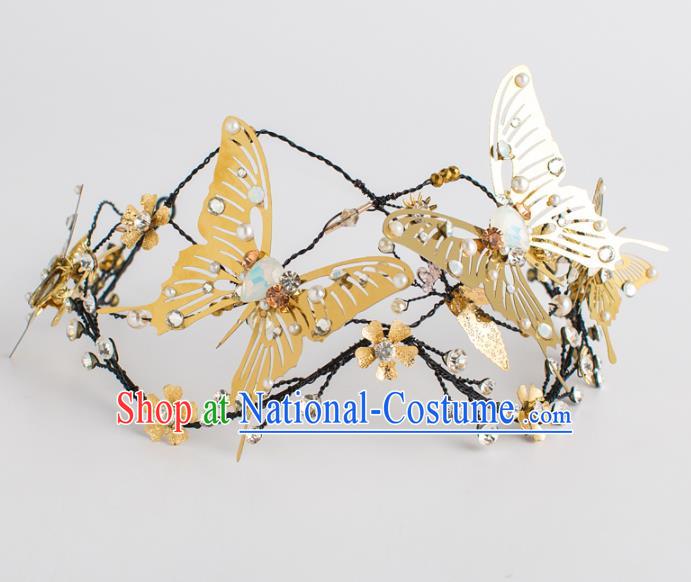 Top Grade Wedding Hair Accessories Bride Retro Golden Butterfly Royal Crown for Women