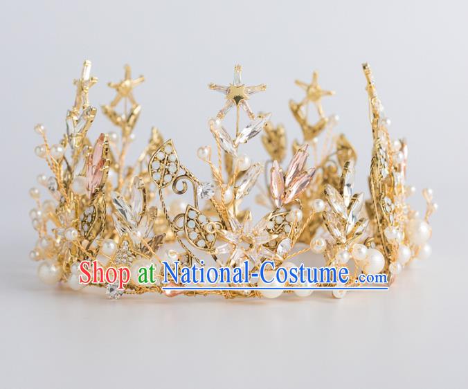 Top Grade Wedding Hair Accessories Bride Retro Golden Pearls Round Royal Crown for Women