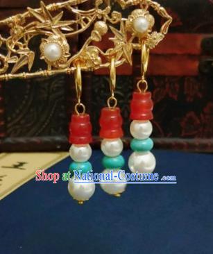 Chinese Ancient Agate Earrings Qing Dynasty Manchu Palace Lady Ear Accessories for Women