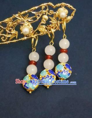 Chinese Ancient Cloisonne Earrings Qing Dynasty Manchu Palace Lady Ear Accessories for Women