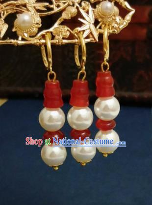 Chinese Ancient Agate Pearls Earrings Qing Dynasty Manchu Palace Lady Ear Accessories for Women