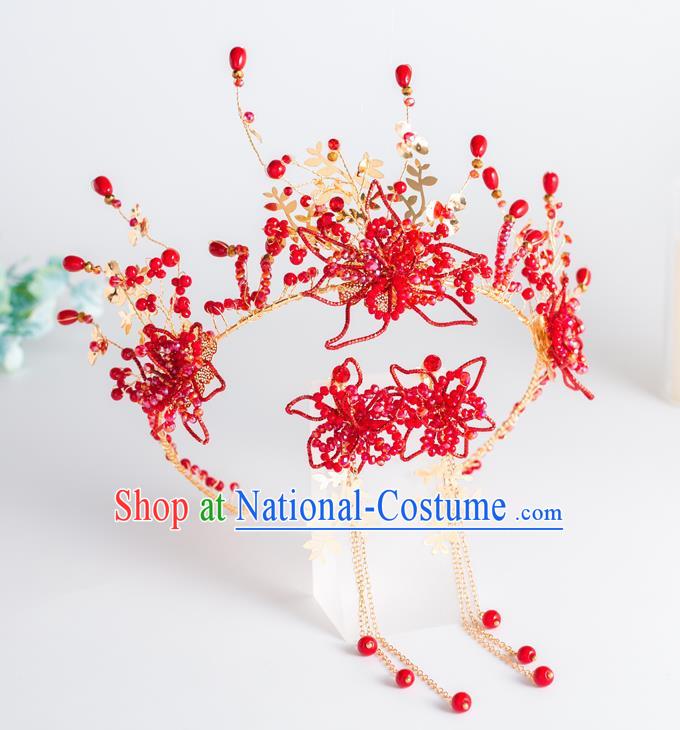 Top Grade Wedding Hair Accessories Bride Retro Red Beads Royal Crown for Women