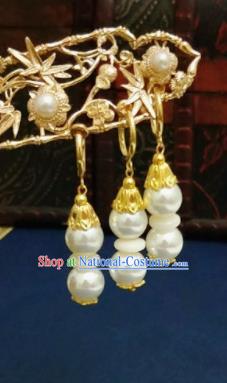 Chinese Ancient Pearls Earrings Qing Dynasty Manchu Palace Lady Ear Accessories for Women