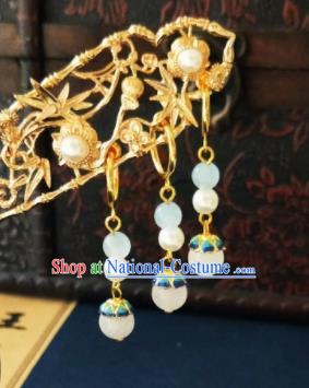 Chinese Ancient Blueing Earrings Qing Dynasty Manchu Palace Lady Three Strings Ear Accessories for Women