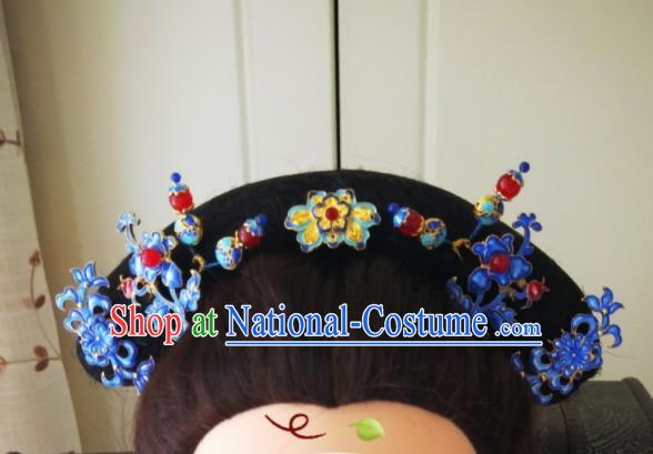 Chinese Ancient Qing Dynasty Hair Accessories Cloisonne Hairpins Complete Set for Women