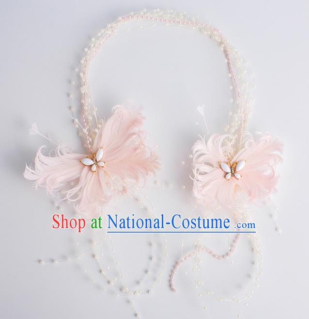 Top Grade Bride Wedding Hair Accessories Pink Feather Hair Clasp for Women