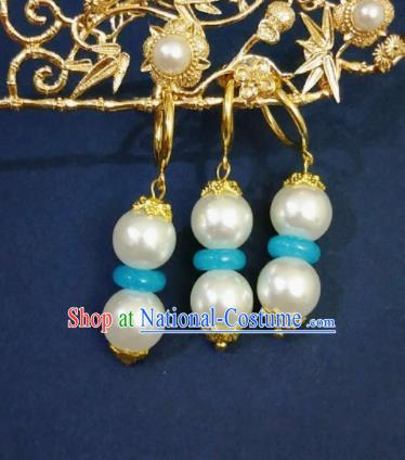 Chinese Ancient Beads Earrings Qing Dynasty Manchu Palace Lady Three Strings Ear Accessories for Women