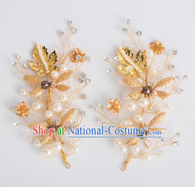 Top Grade Bride Wedding Hair Accessories Golden Dragonfly Hair Claws for Women