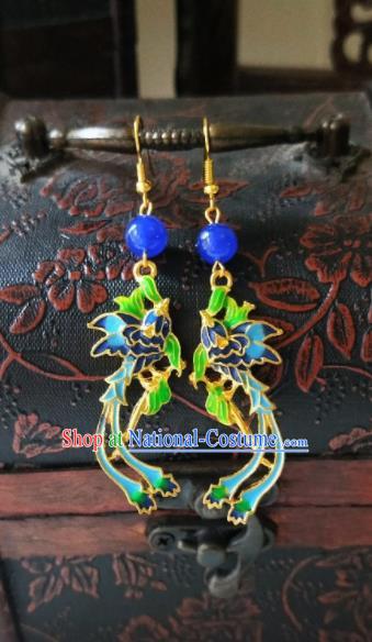 Chinese Ancient Cloisonne Earrings Qing Dynasty Manchu Palace Lady Ear Accessories for Women