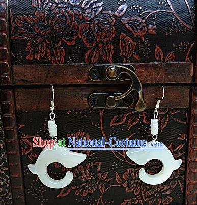 Chinese Ancient Jade Earrings Qing Dynasty Manchu Palace Lady Ear Accessories for Women