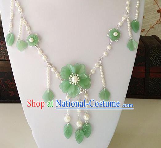 Top Grade Chinese Wedding Accessories Green Flowers Hanfu Necklace for Women