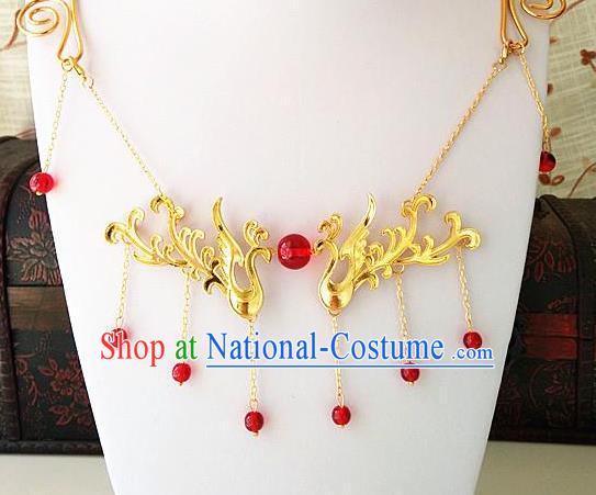 Top Grade Chinese Wedding Accessories Golden Phoenix Hanfu Necklace for Women