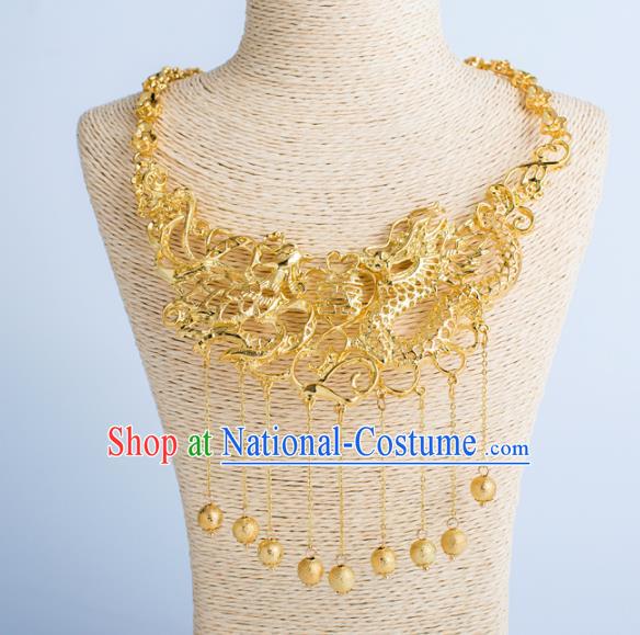 Top Grade Chinese Bride Wedding Accessories Golden Dragon Phoenix Necklace for Women