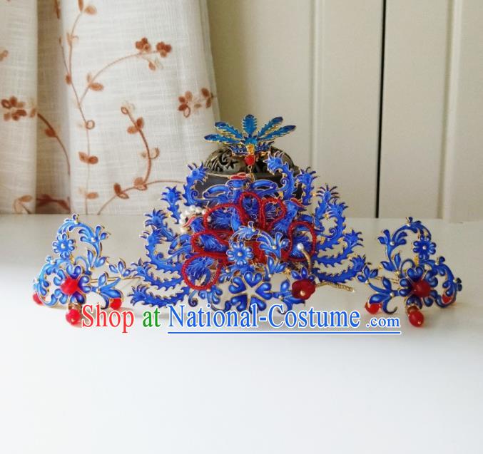 Chinese Ancient Cloisonne Phoenix Coronet Qing Dynasty Hair Accessories Hairpins for Women