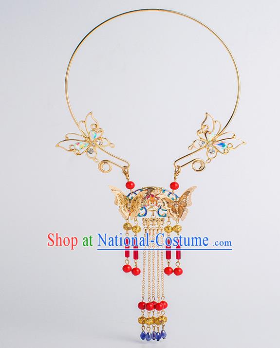 Top Grade Chinese Bride Wedding Accessories Golden Blueing Necklace for Women