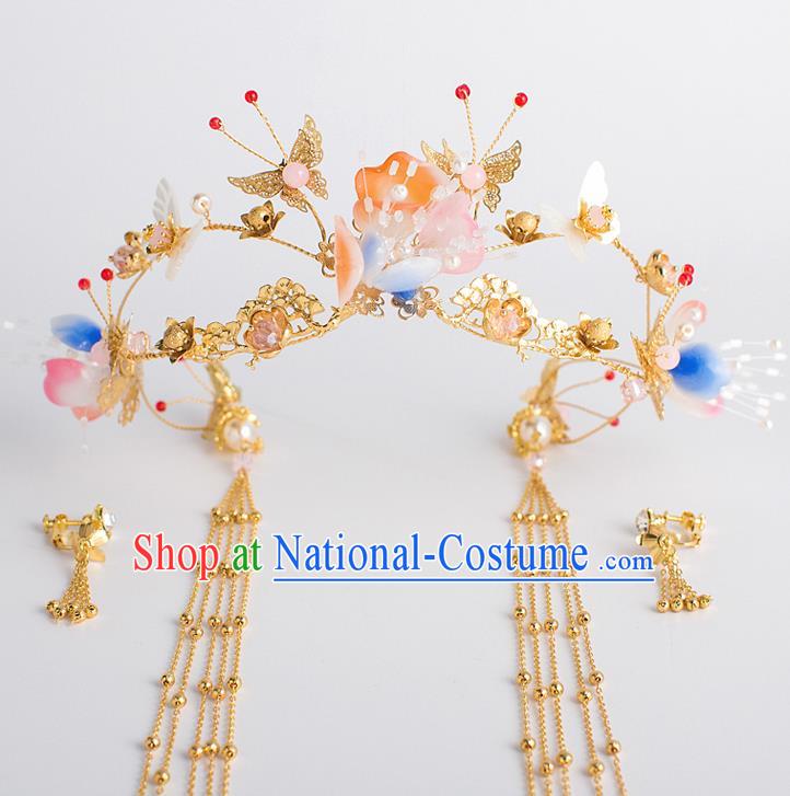 Chinese Traditional Wedding Bride Butterfly Phoenix Coronet Ancient Hair Accessories Hairpins for Women