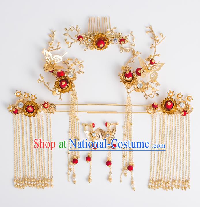 Chinese Traditional Wedding Bride Butterfly Hair Comb Ancient Hair Accessories Hairpins for Women