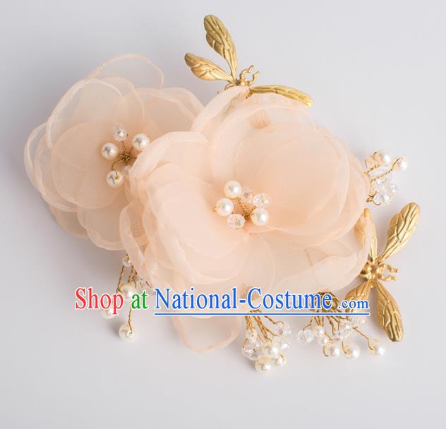 Top Grade Chinese Bride Wedding Hair Accessories Pink Silk Rose Hair Stick for Women