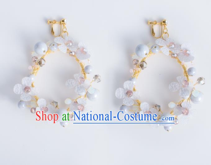 Top Grade Bride Wedding Accessories Purple Beads Silk Flowers Earrings for Women