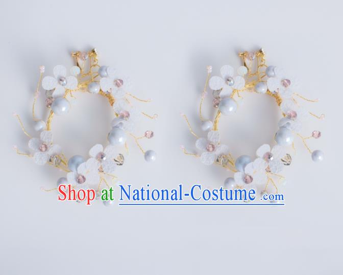 Top Grade Bride Wedding Accessories Beads Purple Silk Flowers Earrings for Women