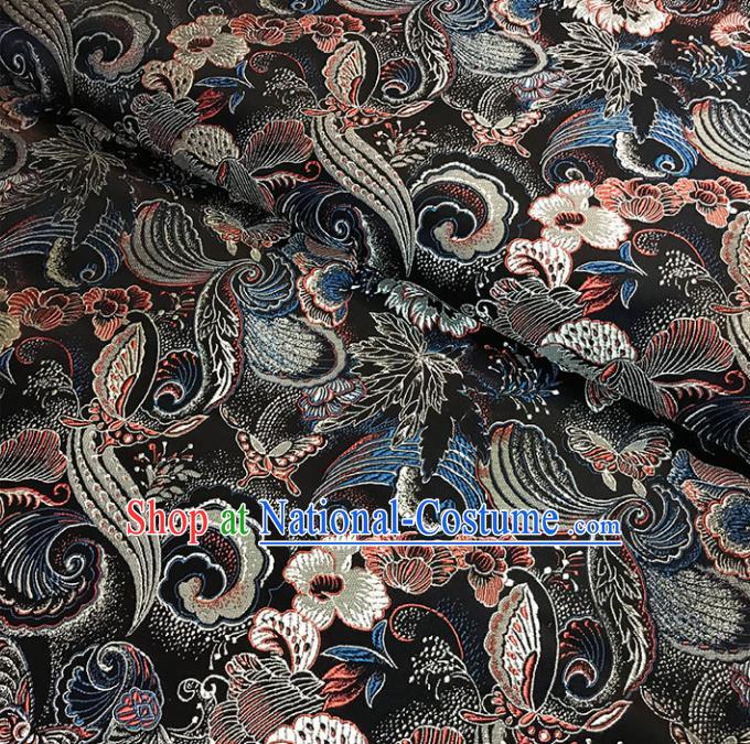 Asian Chinese Traditional Palace Pattern Black Brocade Fabric Silk Fabric Chinese Fabric Material