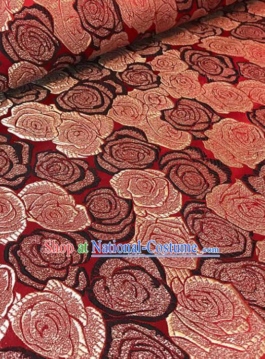 Asian Chinese Traditional Palace Rose Pattern Wine Red Brocade Fabric Silk Fabric Chinese Fabric Material