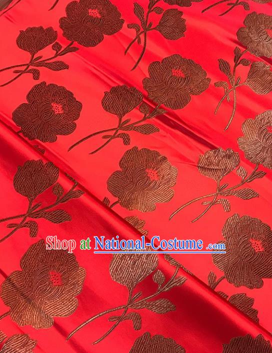 Asian Chinese Traditional Palace Peony Pattern Red Brocade Fabric Silk Fabric Chinese Fabric Material