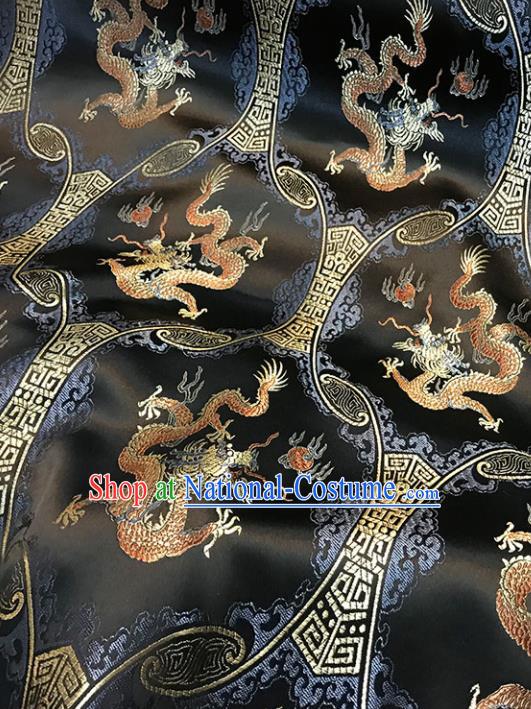 Black Brocade Asian Chinese Traditional Dragons Pattern Fabric Silk Fabric Chinese Fabric Material