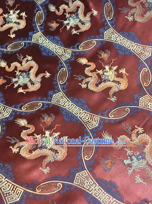 Purplish Red Brocade Asian Chinese Traditional Dragons Pattern Fabric Silk Fabric Chinese Fabric Material