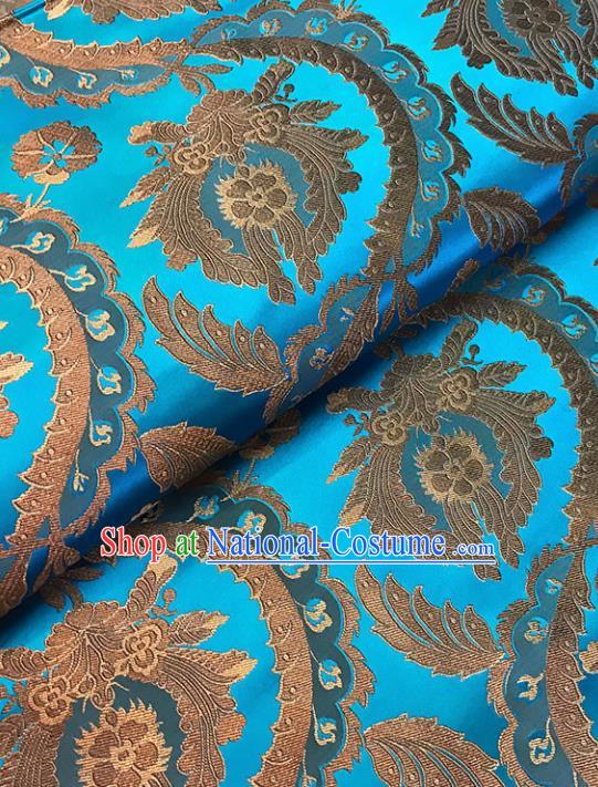 Blue Brocade Asian Chinese Traditional Palace Pattern Fabric Silk Fabric Chinese Fabric Material