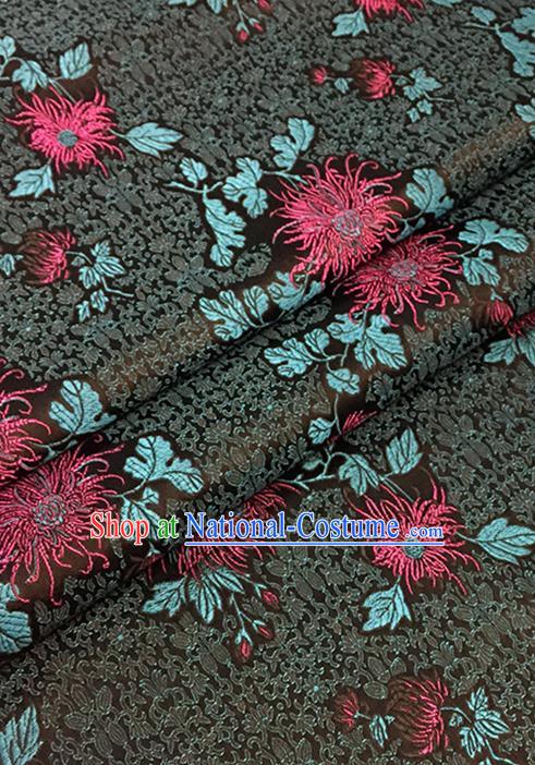 Asian Chinese Black Brocade Traditional Chrysanthemum Pattern Fabric Silk Fabric Chinese Fabric Material