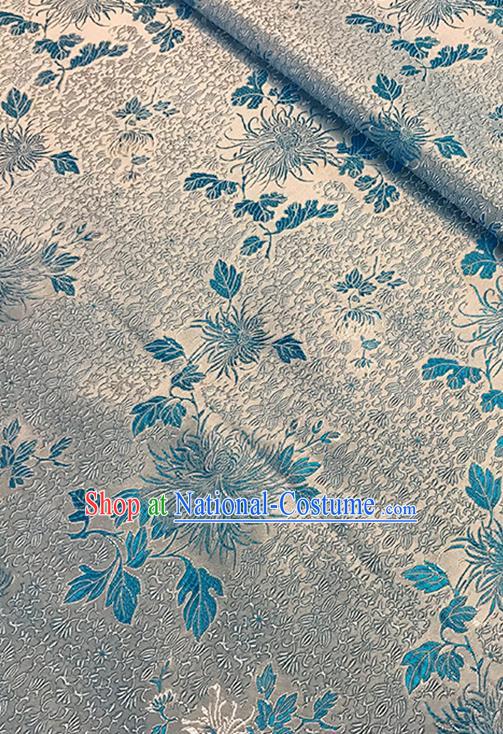 Asian Chinese Brocade Traditional Blue Chrysanthemum Pattern Fabric Silk Fabric Chinese Fabric Material