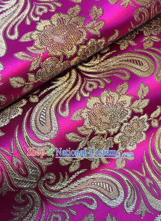 Asian Chinese Rosy Brocade Traditional Peony Pattern Fabric Silk Fabric Chinese Fabric Material