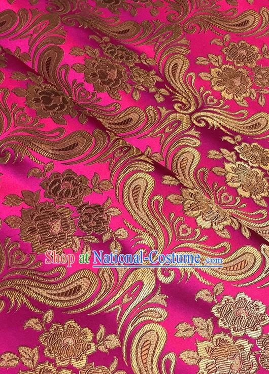 Asian Chinese Pink Brocade Traditional Peony Pattern Fabric Silk Fabric Chinese Fabric Material