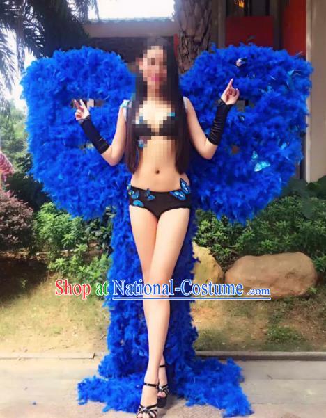 Stage Performance Brazilian Carnival Blue Feather Wings Miami Deluxe Wings for Women