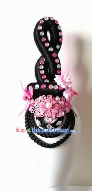 Chinese Traditional Beijing Opera Diva Hair Accessories Classical Dance Wig and Pink Flowers Headwear for Women