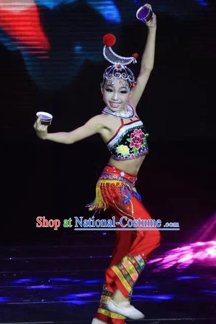 Chinese Traditional Folk Dance Costume Classical Dance Ethnic Clothing for Kids