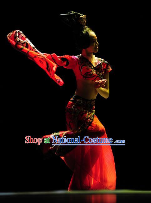 Chinese Traditional Folk Dance Red Costume Classical Dance Clothing for Women