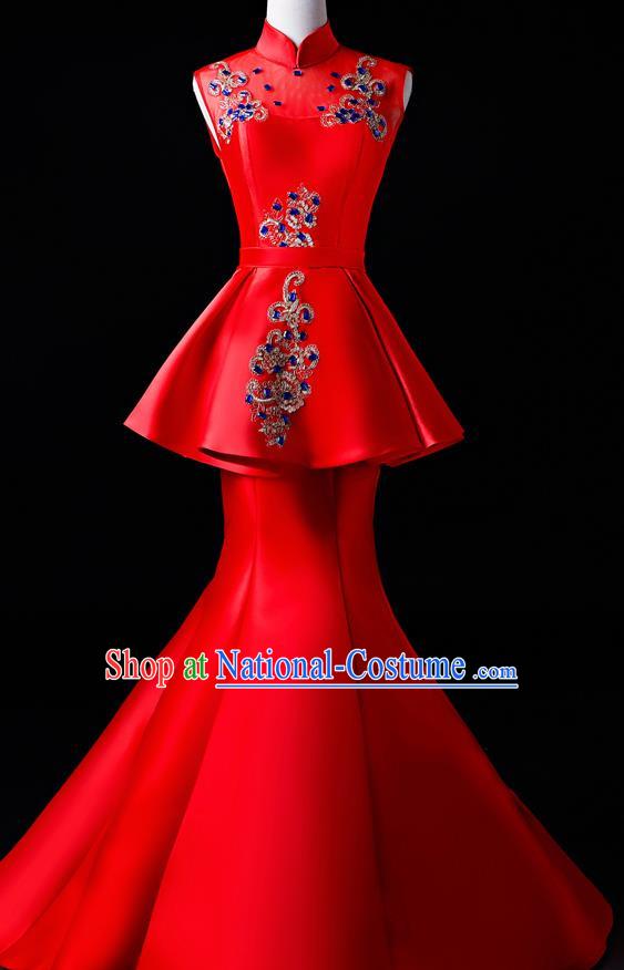 Top Grade Catwalks Red Full Dress Compere Chorus Costume for Women