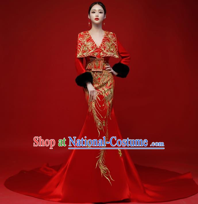 Top Grade Catwalks Red Trailing Full Dress Compere Chorus Costume for Women