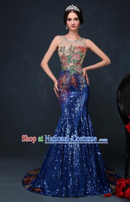 Chinese Traditional Compere Royalblue Full Dress Chorus Costume for Women