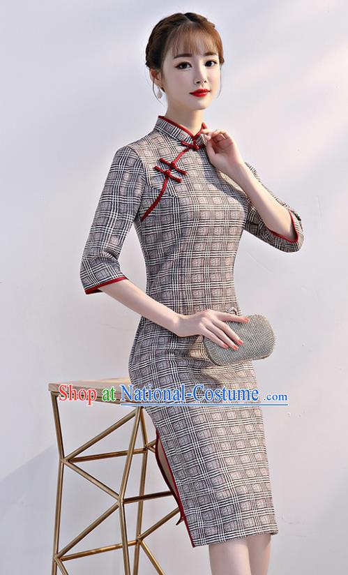 Chinese Traditional Full Dress Grey Cheongsam Compere Costume for Women