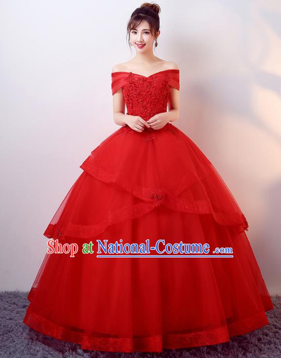 Top Grade Wedding Red Veil Dress Compere Costume for Women