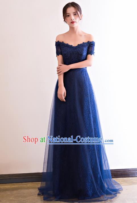 Top Grade Wedding Navy Veil Full Dress Compere Costume for Women