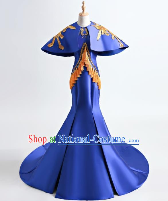 Chinese Traditional Phoenix Royalblue Full Dress Compere Chorus Costume for Women