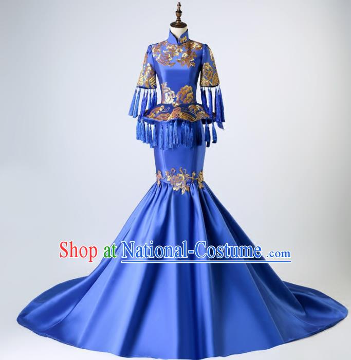 Chinese Traditional Embroidered Full Dress Compere Chorus Costume for Women